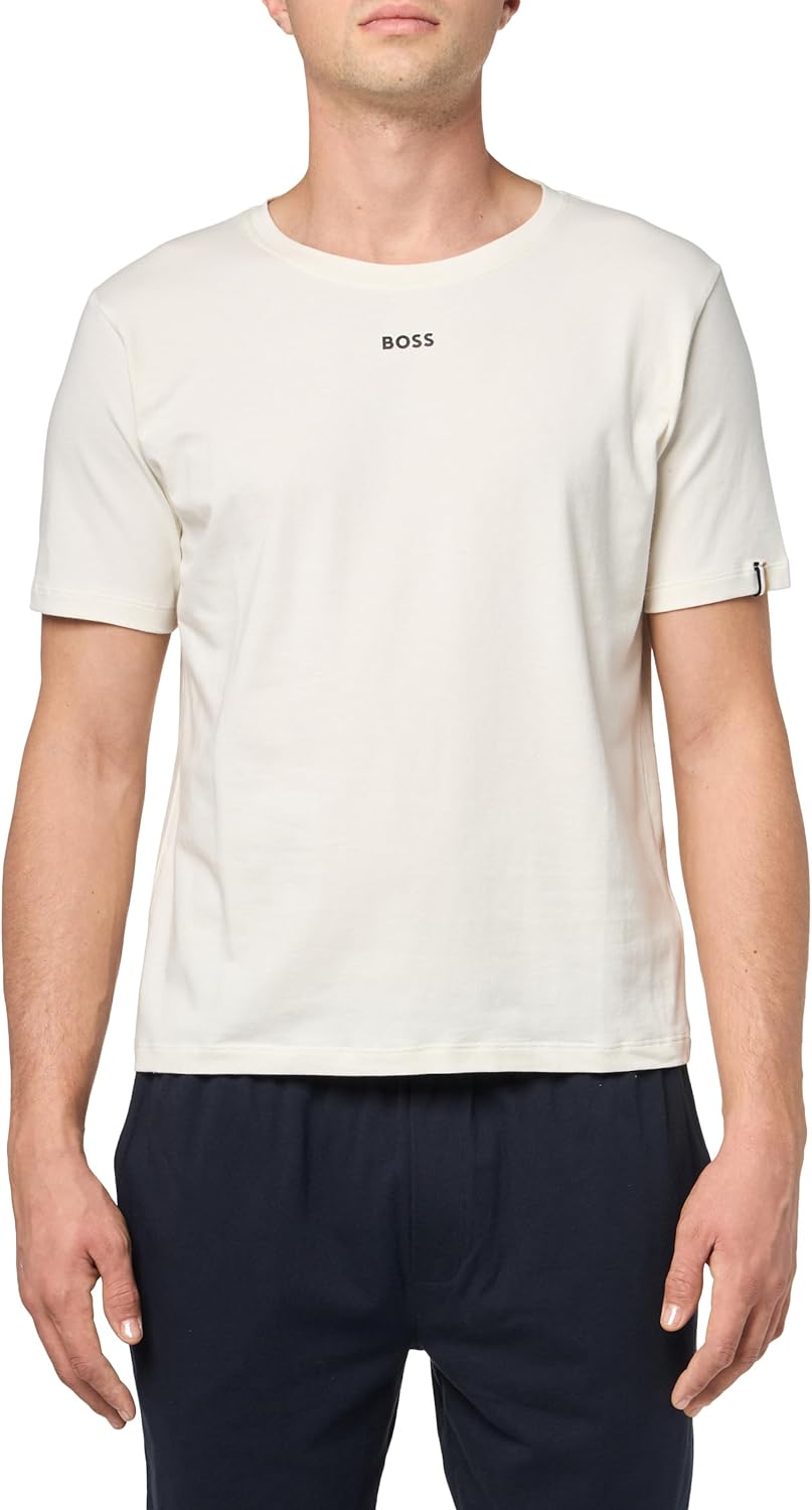 

BOSS Мужская пижамная рубашка с коротким рукавом и круглым вырезом, Off-White