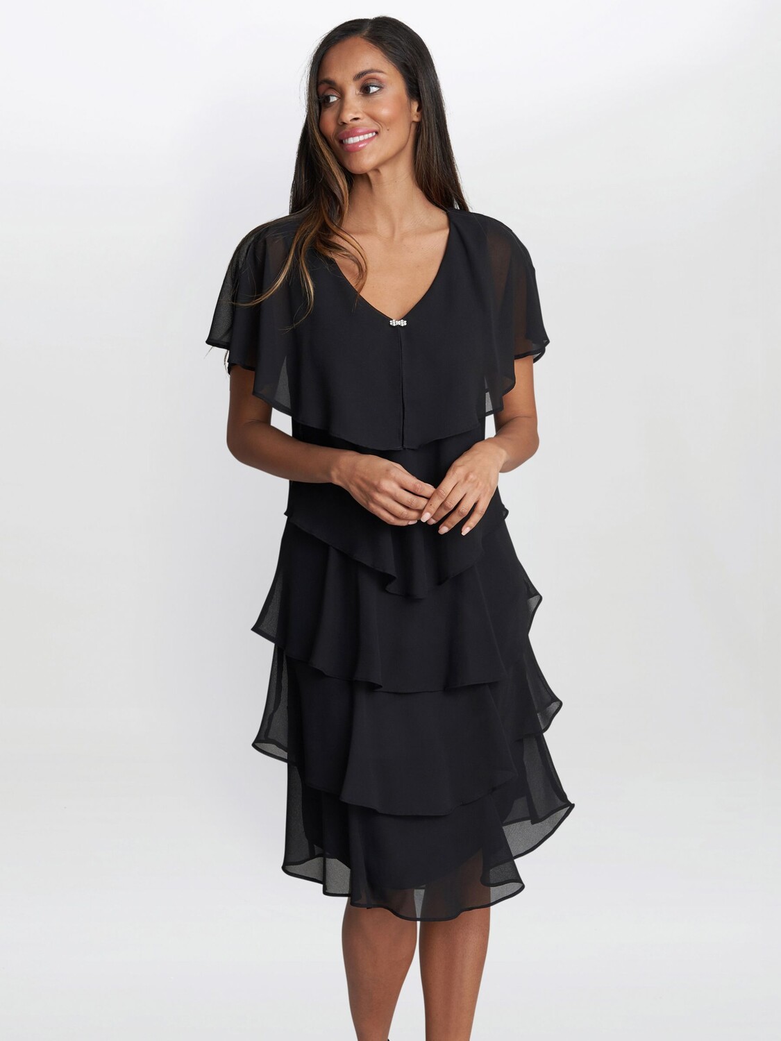 

Многоярусное платье Gina Bacconi Bella Georgette, черное, Черный, Многоярусное платье Gina Bacconi Bella Georgette, черное