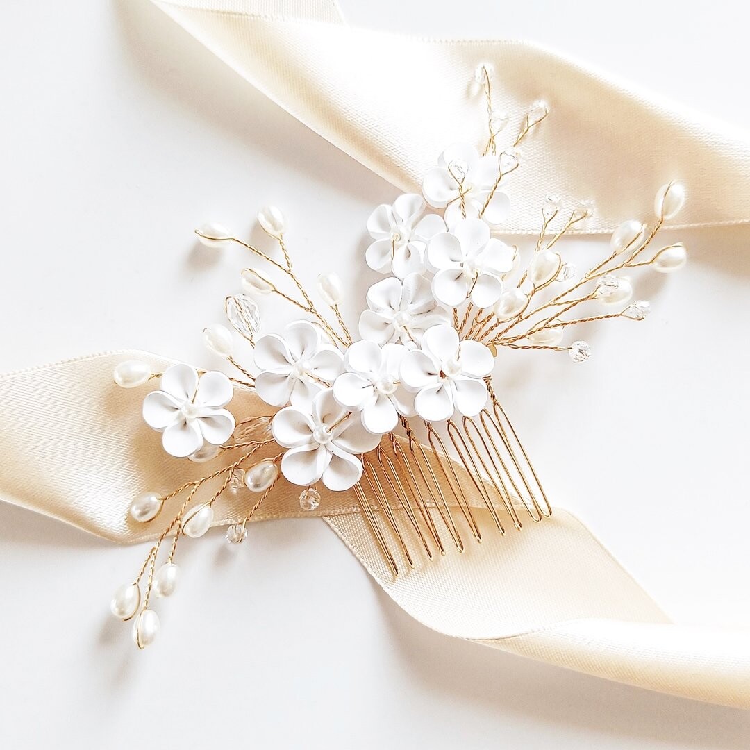 

Коконет, золотой гребешок с мелкими цветочками и жемчугом, милое свадебное украшение для волос Kokonet