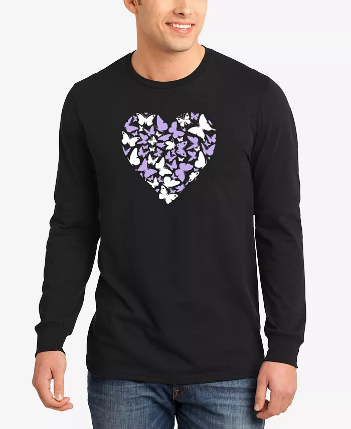 

Мужская футболка с длинным рукавом Butterfly Heart Word Art LA Pop Art, черный