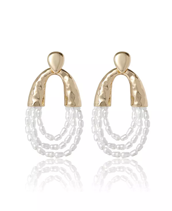 

Многорядные серьги-петли из бисера Bcbg, gold/white