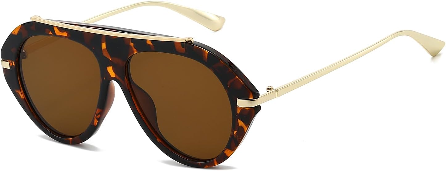 

Солнцезащитные очки YAMEIZE Oversized Retro Pilot для женщин и мужчин, винтажные, 70-х годов, круглые, с двойной перемычкой, защита от УФ-излучения UV400, для вождения в тени, Leopard Brown