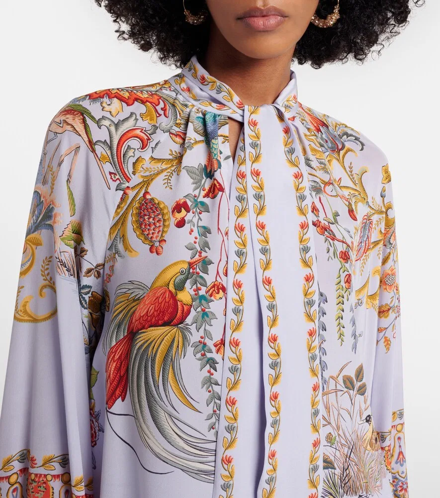 Полупрозрачная жаккардовая блузка Etro, синий — фото 4