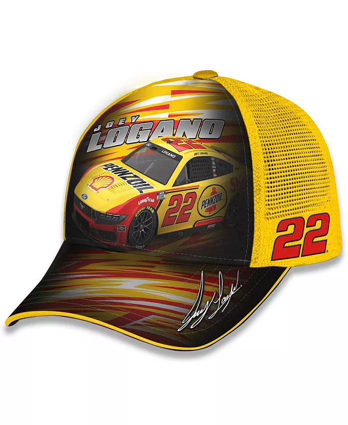 

Мужская и женская регулируемая кепка-тракер Joey Logano Shell-Pennzoil желтого цвета Checkered Flag Sports