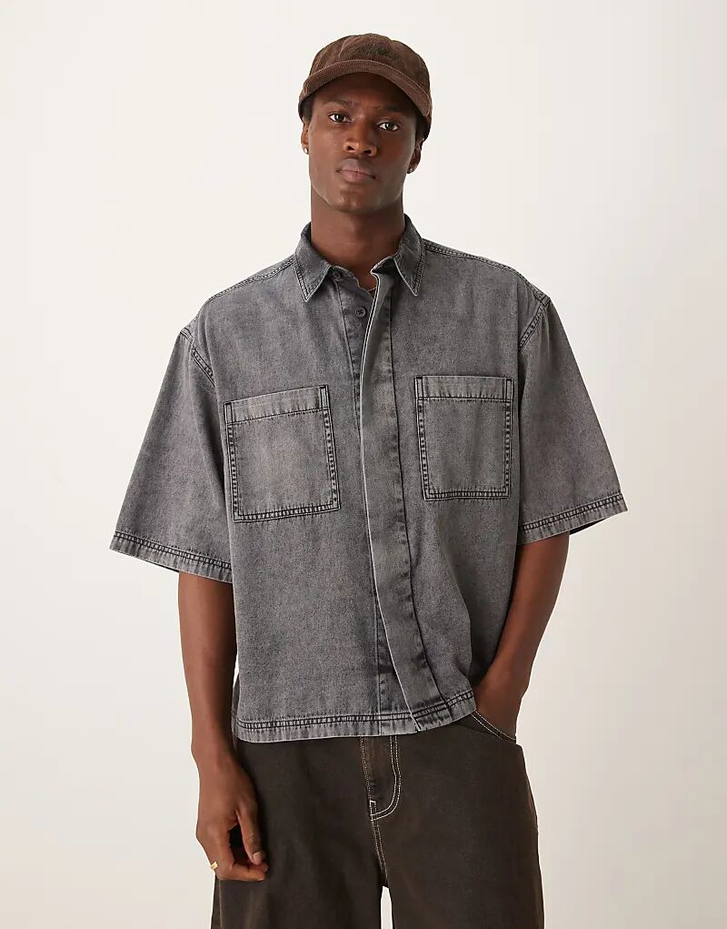 

Свободная рубашка из денима серого цвета ASOS DESIGN