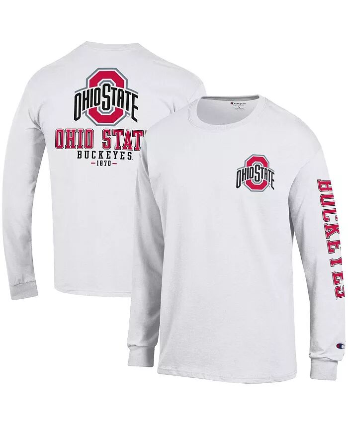 

Мужская белая футболка Ohio State Buckeyes Team Stack 3-Hit с длинным рукавом Champion