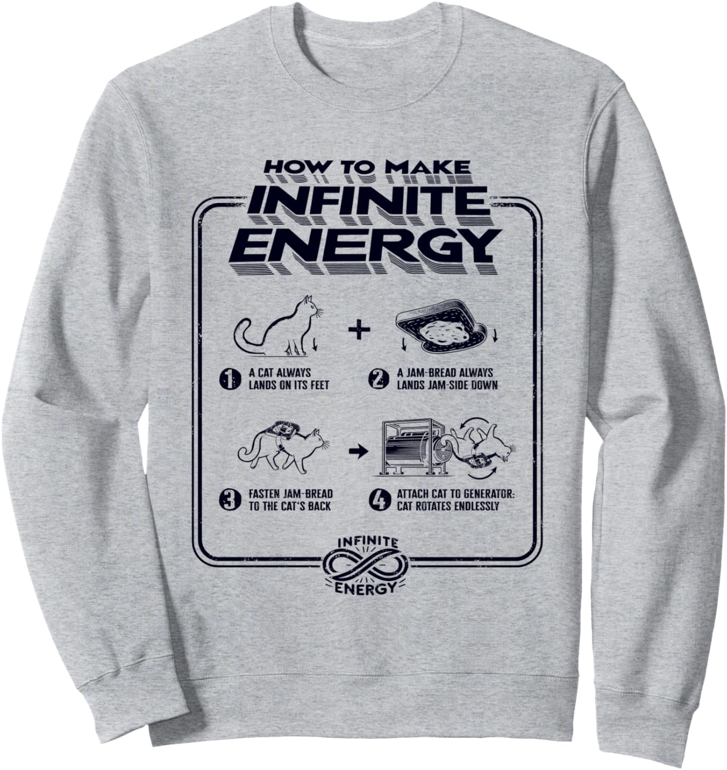 

Забавная научная ирония. Гипотеза о бесконечной энергетической петле. Толстовка с котом Breakfast Humor And Jam Toast Bread Cat Theory, серый