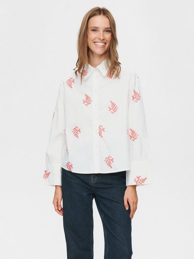 

Baily рубашка с вышивкой папоротником Numph, White/Pink