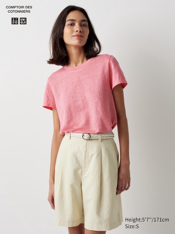 

Плиссированные шорты из льняной смеси Uniqlo, бежевый