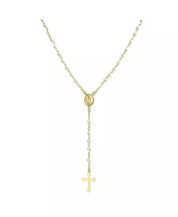 

Изящное религиозное ожерелье-четки в виде ангела-хранителя с белым искусственным жемчугом из позолоченной латуни Bling Jewelry, white