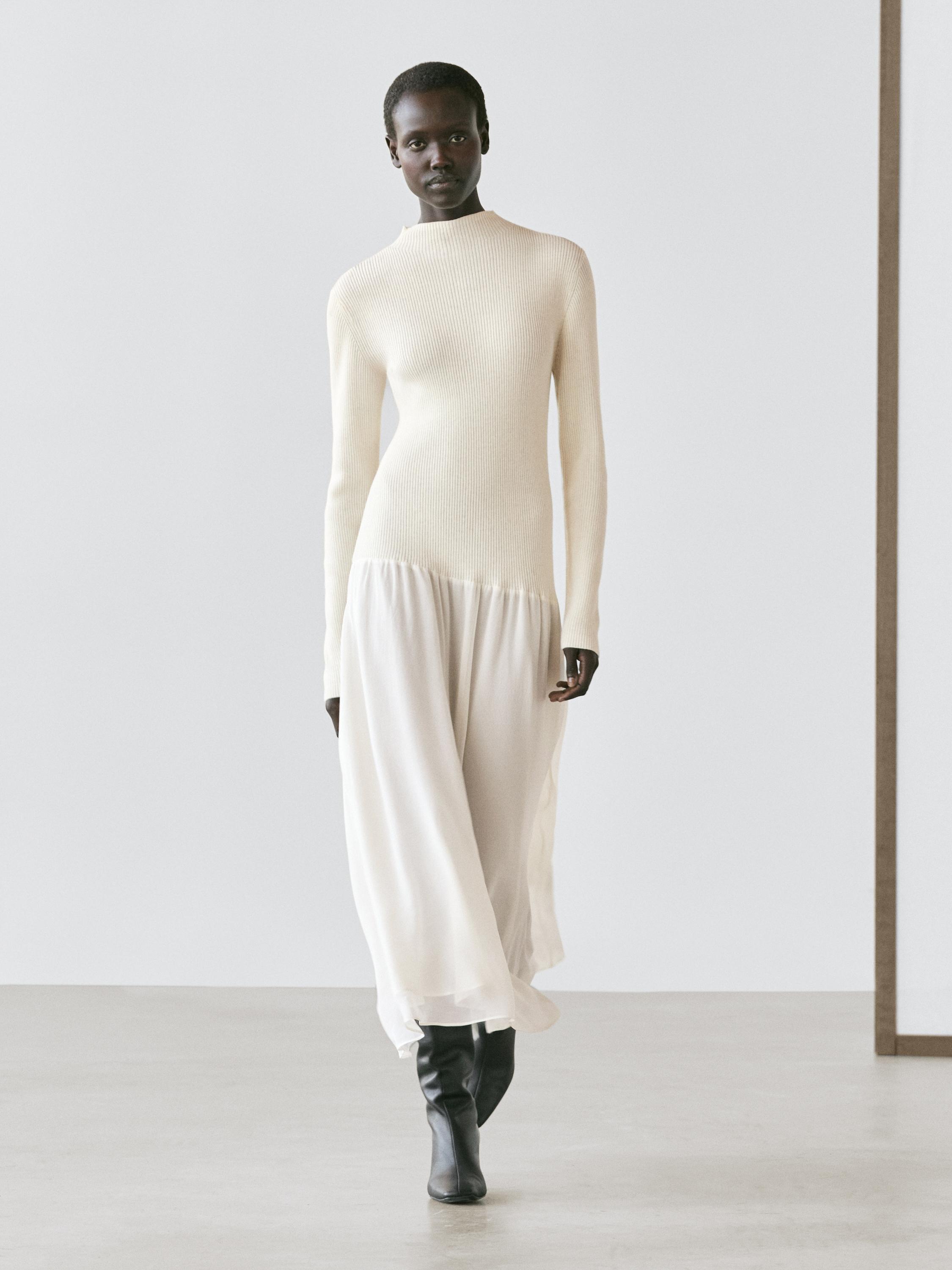 

Вязаное платье с согласованной отделкой Massimo Dutti, cream