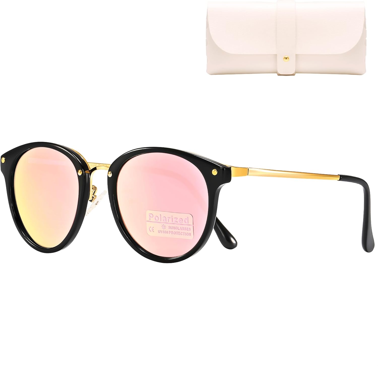 

Поляризованные солнцезащитные очки для женщин, элегантные, с защитой от УФ-излучения UV400, черные, классический металлический стиль, ультралегкие, для вождения Cleoxyge, Polarized+mirror Pink & Black-gold Frame