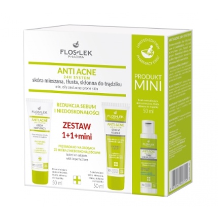 

Набор средств по уходу за кожей Flos-Lek Anti-Acne 24h Skincare Set - 150 мл Крем, сыворотка и тоник для контроля за выделением кожного сала и коррекции несовершенств Floslek