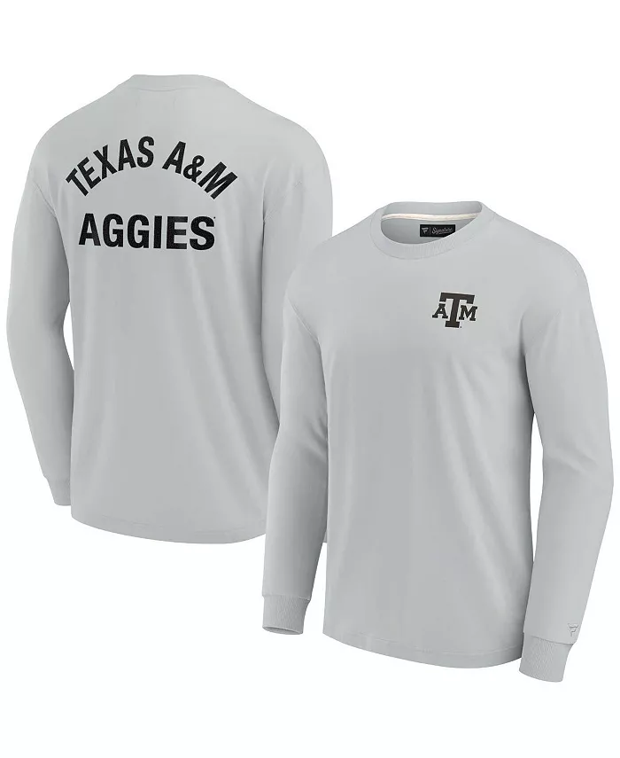 

Мужская и женская серая супермягкая футболка с длинным рукавом Texas A&M Aggies Fanatics Signature