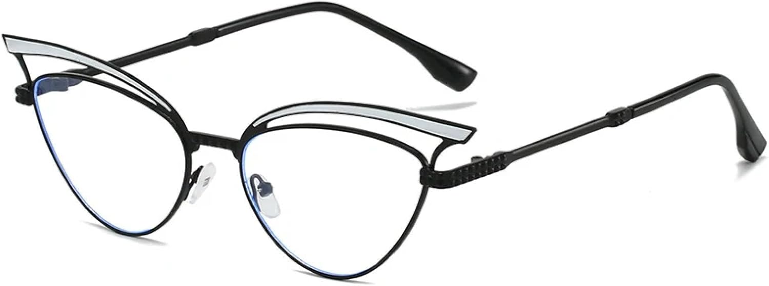 

Модные ретро-солнцезащитные очки в маленькой оправе из полого металла, модель «кошачий глаз», для женщин и мужчин, роскошные, для путешествий и вождения, защита от УФ-излучения UV400 TKKTLLT, Black Clear