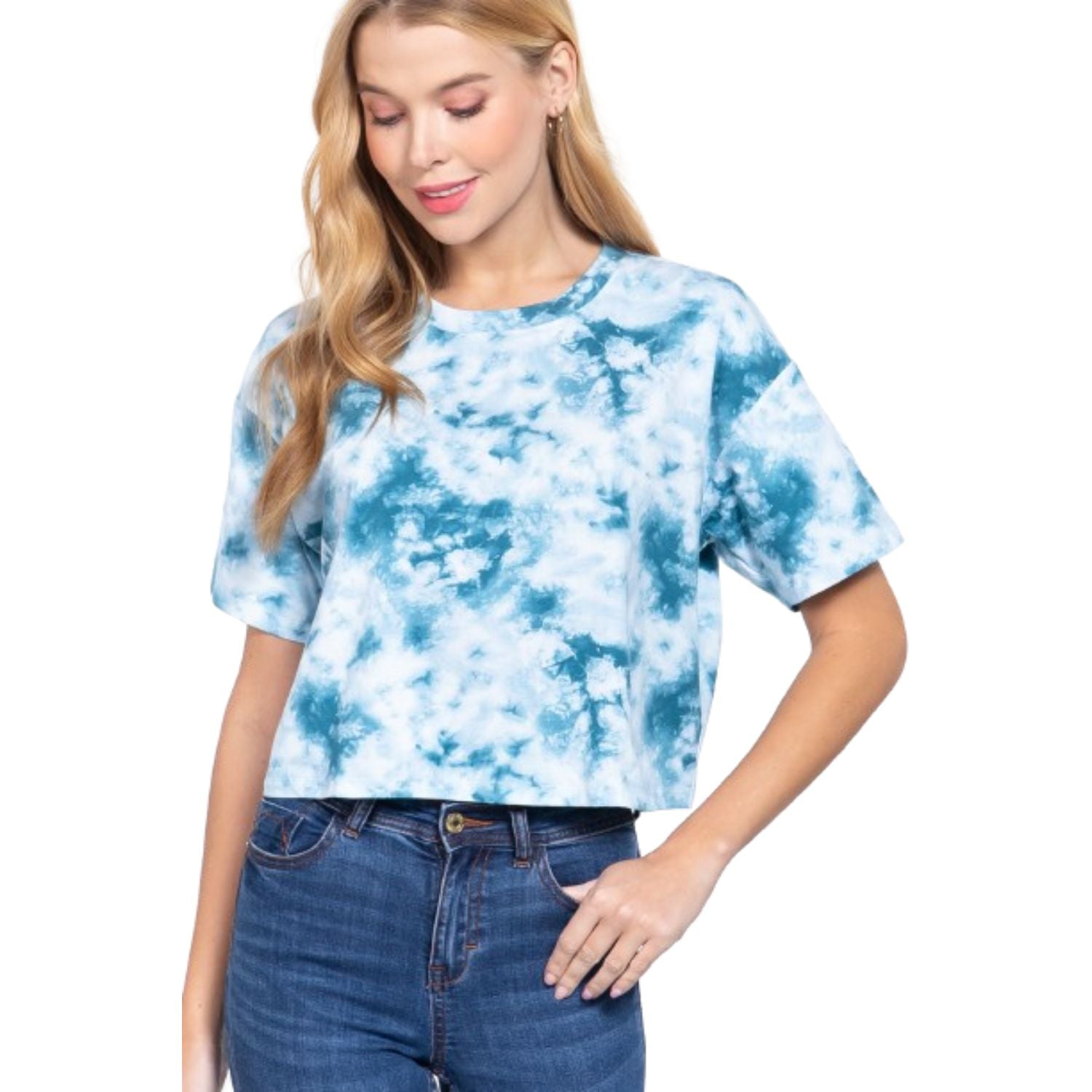 

Укороченный топ из хлопкового джерси с эффектом тай-дай FASHNZFAB, цвет aqua blue