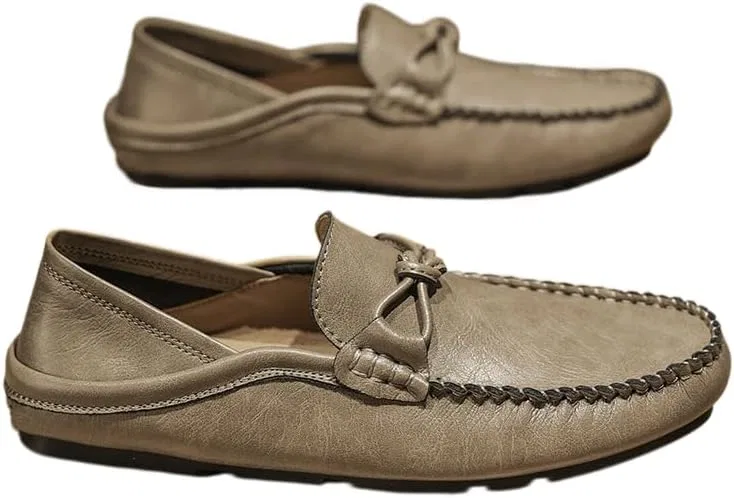 Мокасины кожаные, Loafers, модель с бантом, хаки NIUGQXPX