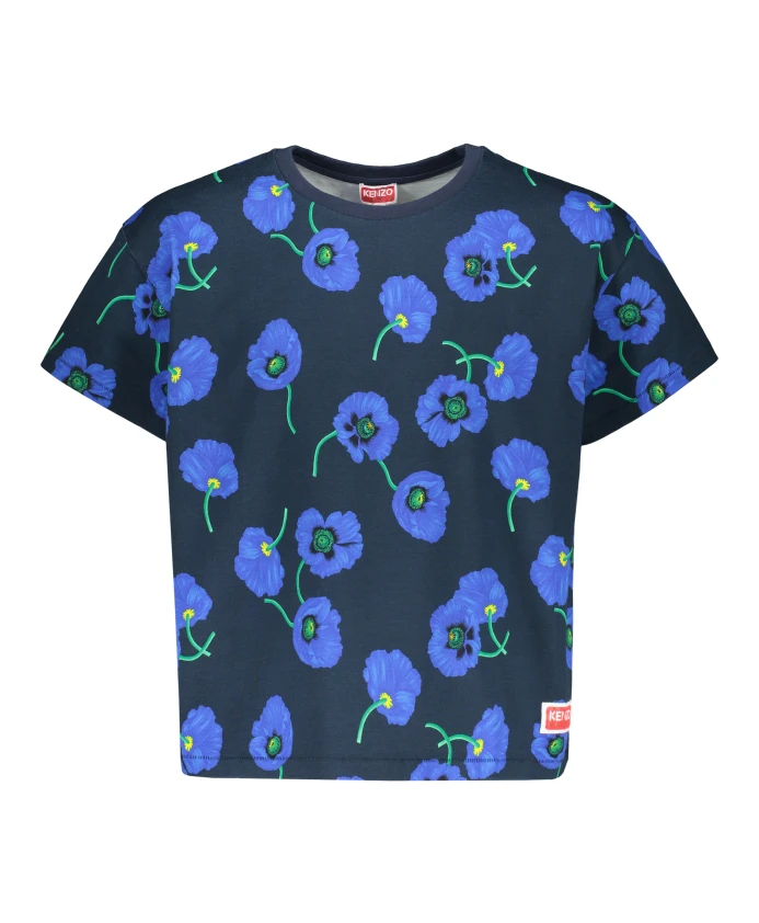 

Футболка с цветочным узором из хлопка. Kenzo, синий
