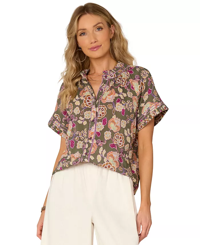 

Блузка с принтом и плиссировкой Petite Printed Pleated Democracy, зеленый