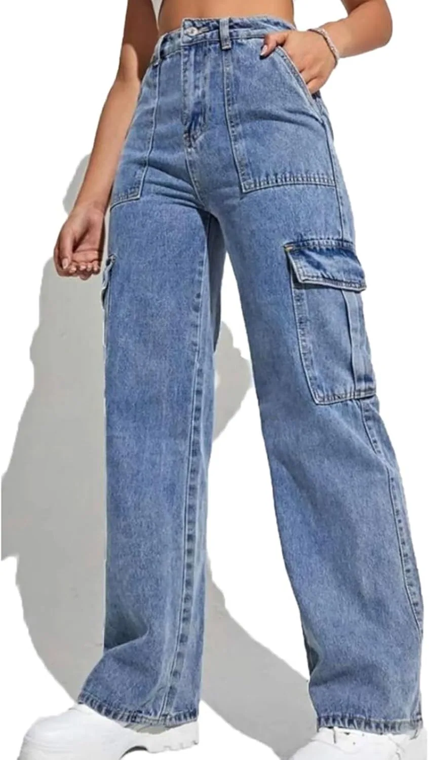 

Женские джинсы-карго с высокой талией и широкими штанинами UqAbs