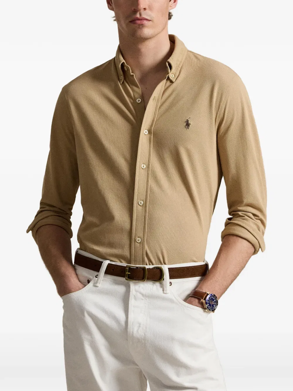 Рубашка с вышивкой и пуговицами Polo Ralph Lauren, нейтральный — фото 3