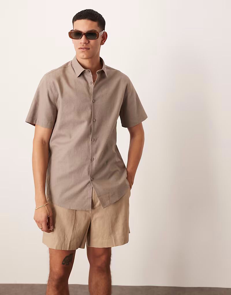 

Строгая рубашка из льняной смеси ASOS DESIGN коричневого цвета