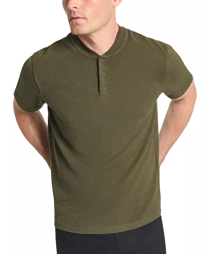 

Мужская текстурированная хлопковая толстовка с воротником-бомбером Performance Henley Kenneth Cole, зеленый