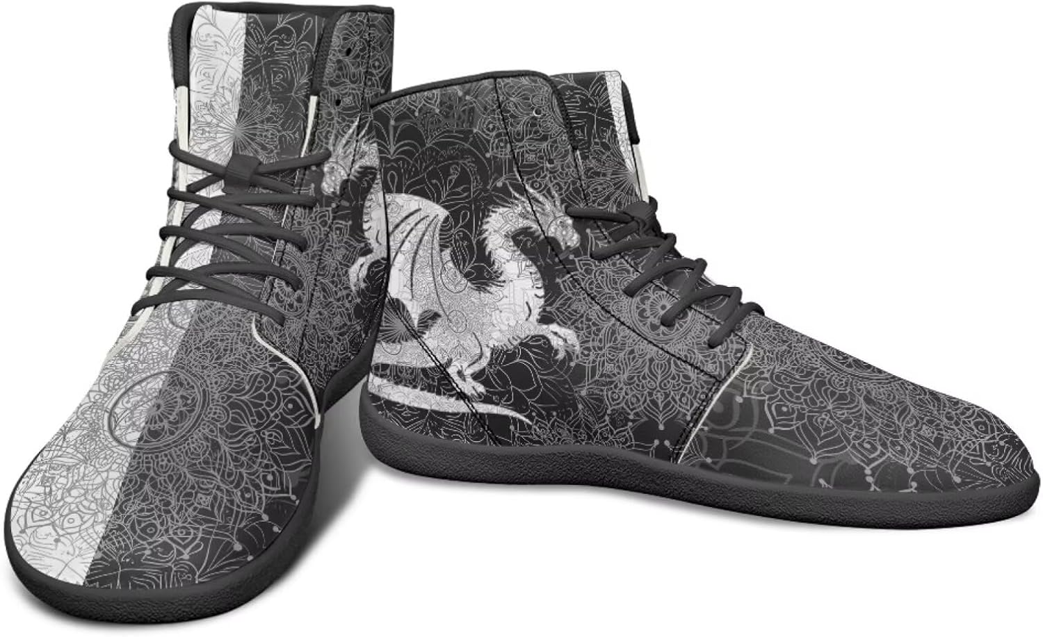 

Высокие кроссовки с драконовым узором, черно-белые, мандала, из ПУ, повседневные спортивные обувь для зала, заземленные для мужчин Watdotory