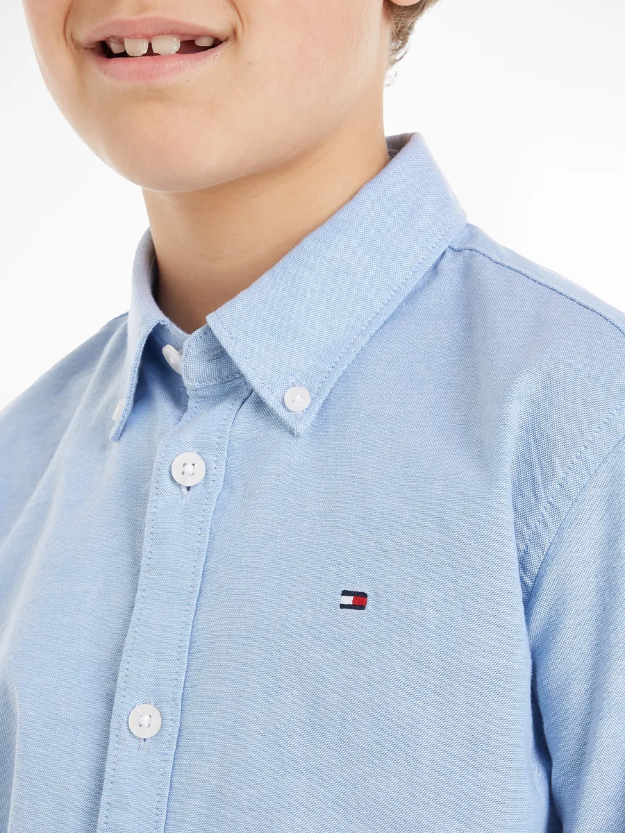 Рубашка Tommy Hilfiger с длинными рукавами "BOYS STRETCH OXFORD SHIRT L/S", дети до 16 лет, воротник на пуговицах, длинные рукава, флаг с логотипом, синий — фото 3