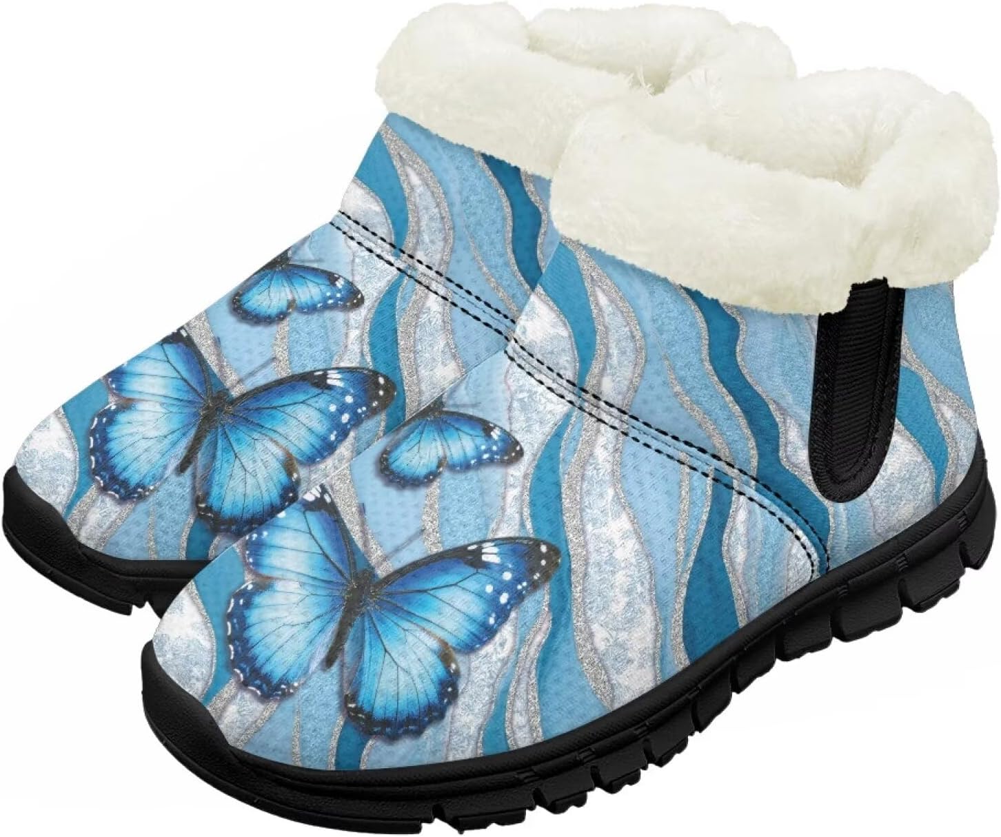 

Детские зимние сапожки для мальчиков и девочек, утепленные искусственным мехом, ботильоны до щиколотки с противоскользящей подошвой для малышей, детей младшего и старшего возраста Chririnla, Aesthetic Blue Butterfly