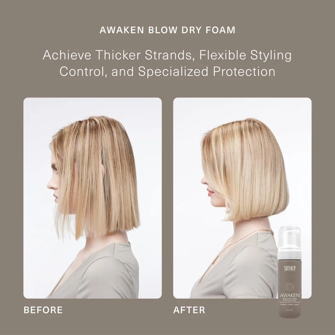 Пенка для укладки волос SURFACE Hair Awaken Thickening Blow Dry Foam, защищает и укрепляет тонкие и ломкие волосы, 140 мл. — фото 3
