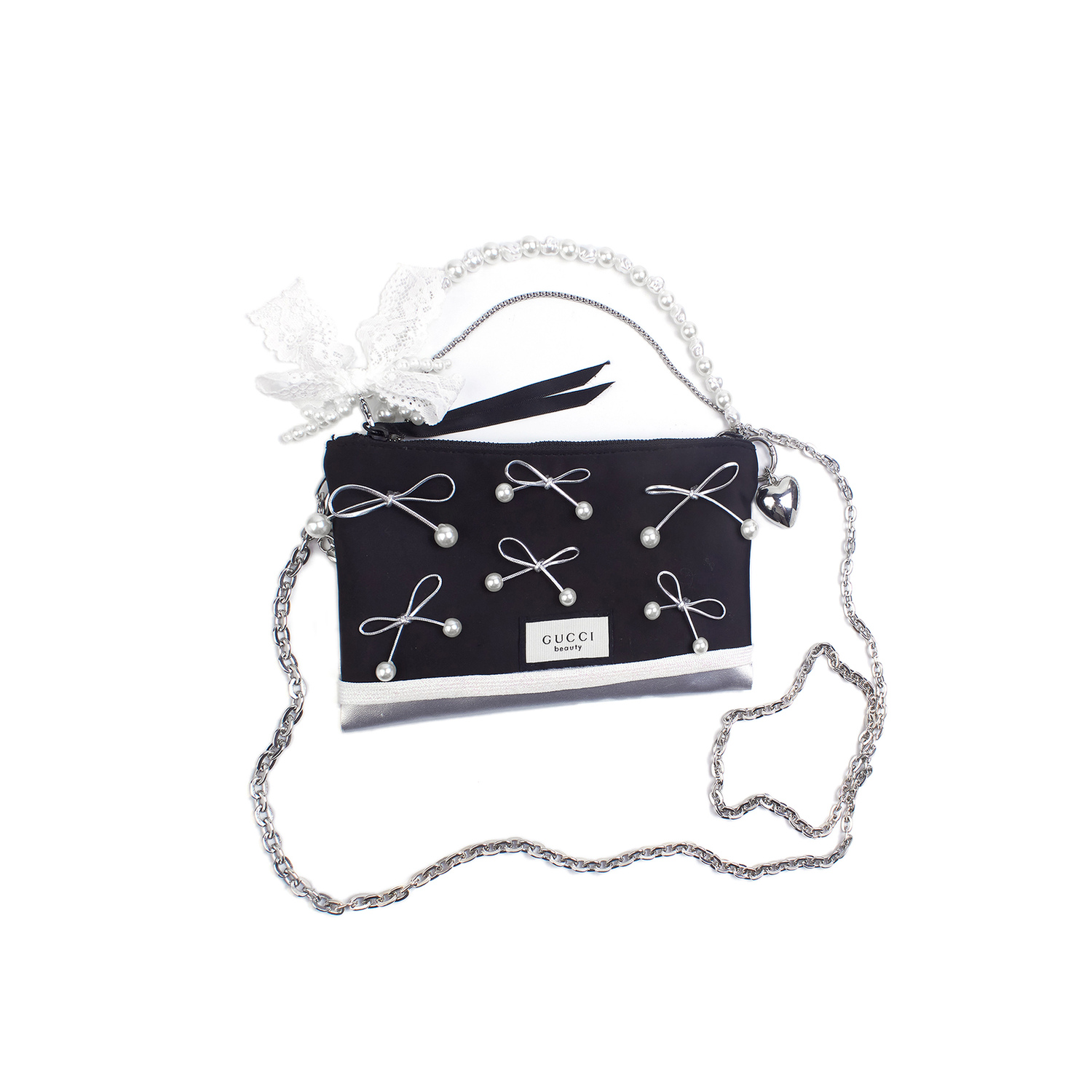 GUCCI Индивидуальная косметичка small flower pearl girlish портативная клапан-конверт regular, black — фото 4