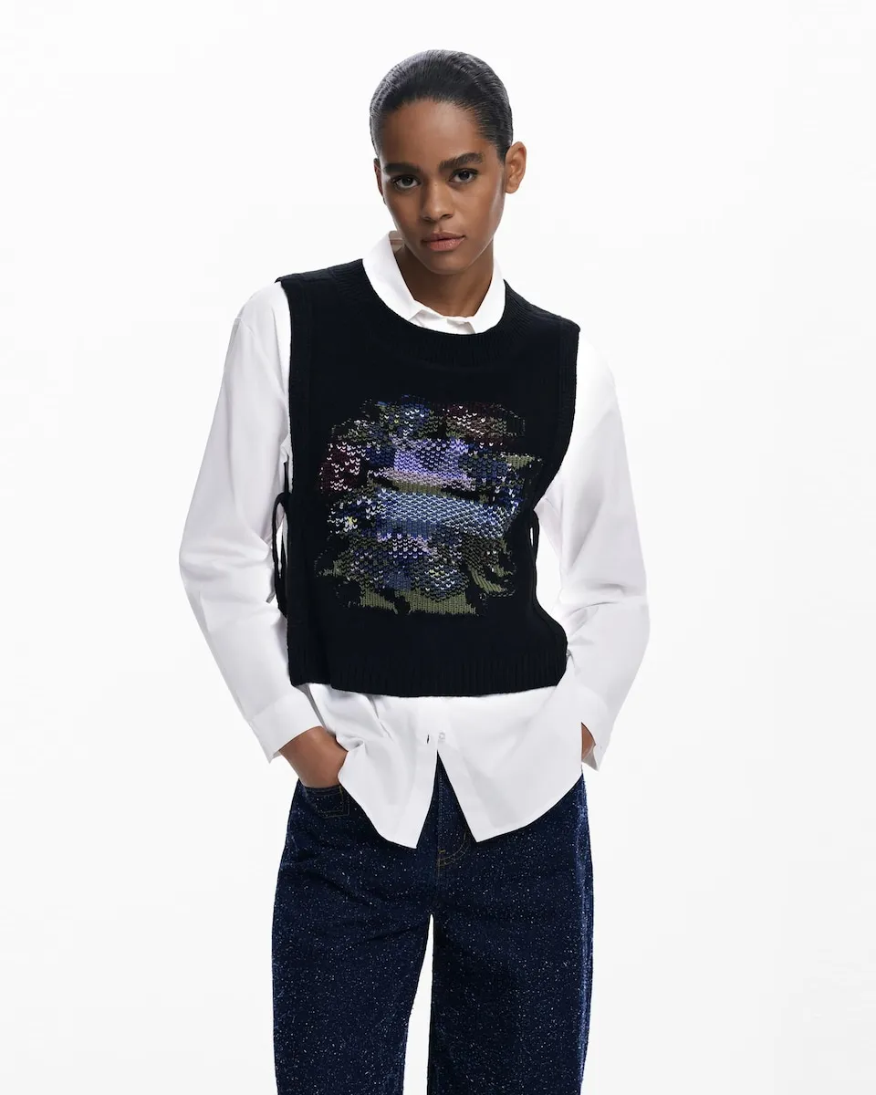 

Женская блузка комбинированная с цветами Desigual, белый