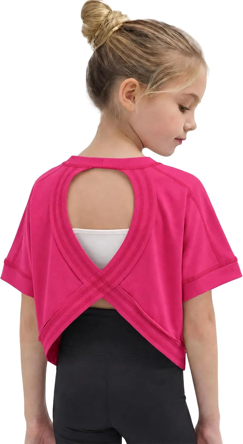 Детская футболка для активного отдыха Wenlia с открытой спиной, Rose Red