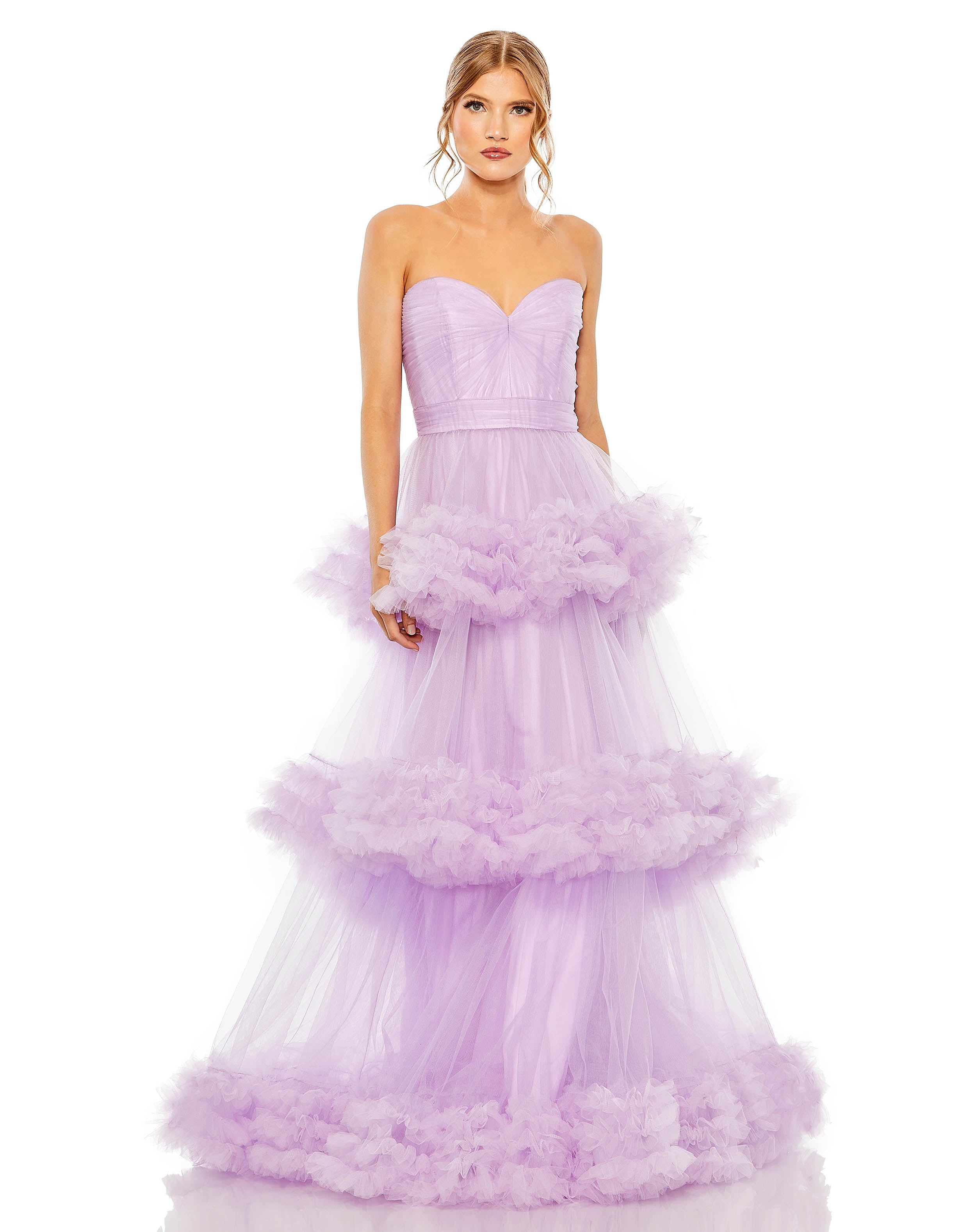 

Платье без бретелек с оборками из тюля, многоуровневое Mac Duggal, цвет orchid