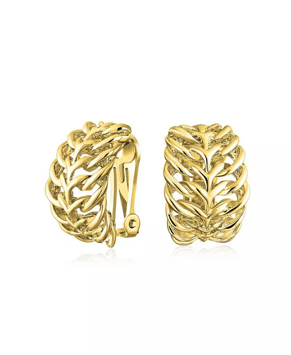 

Модные серьги-клипсы с открытым плетением в форме листа и пера, широкие полукольца для непроколотых ушей Bling Jewelry, yellow