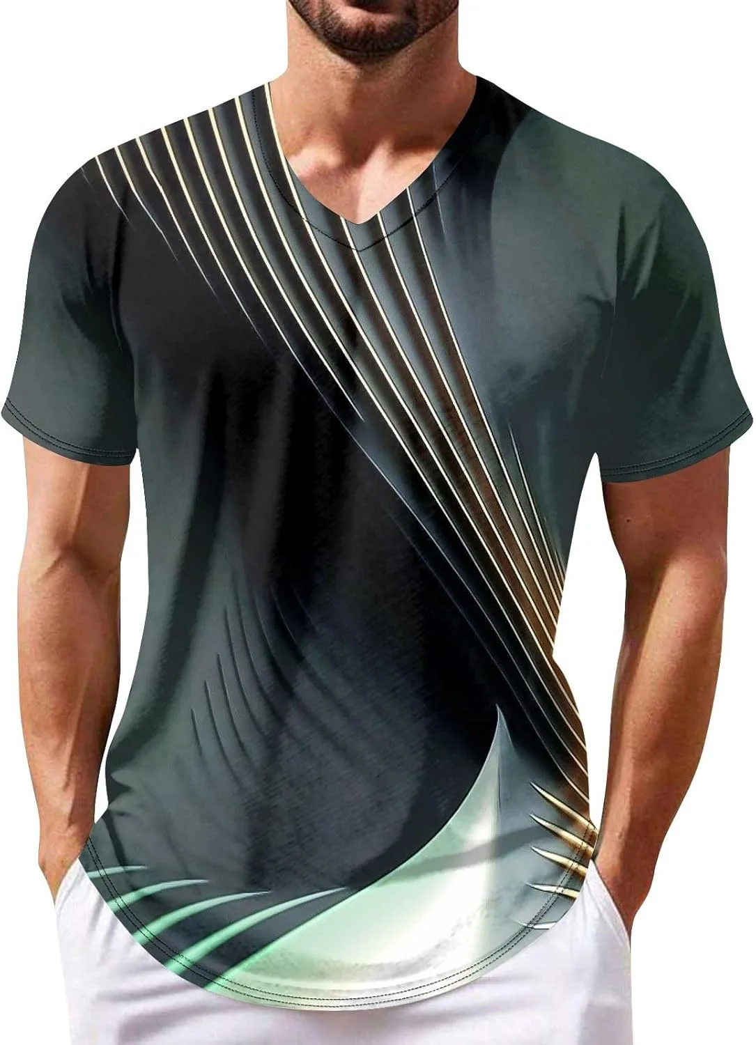 

Ymosrh Мужская футболка V-образный вырез легкая летняя