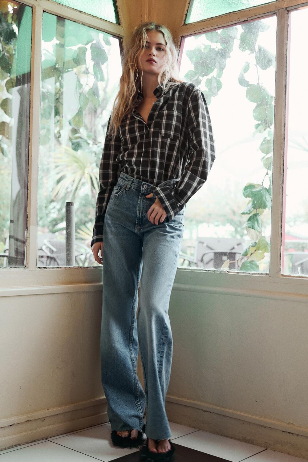 

Широкие джинсы trf с высокой талией ZARA, океанский синий