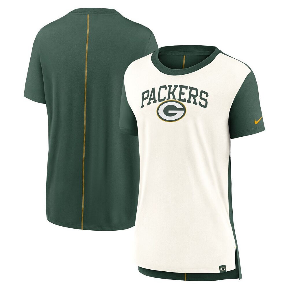 

Женская кремово-зеленая футболка Nike Green Bay Packers Wordmark Tri-Blend, цвет Pkr Beige