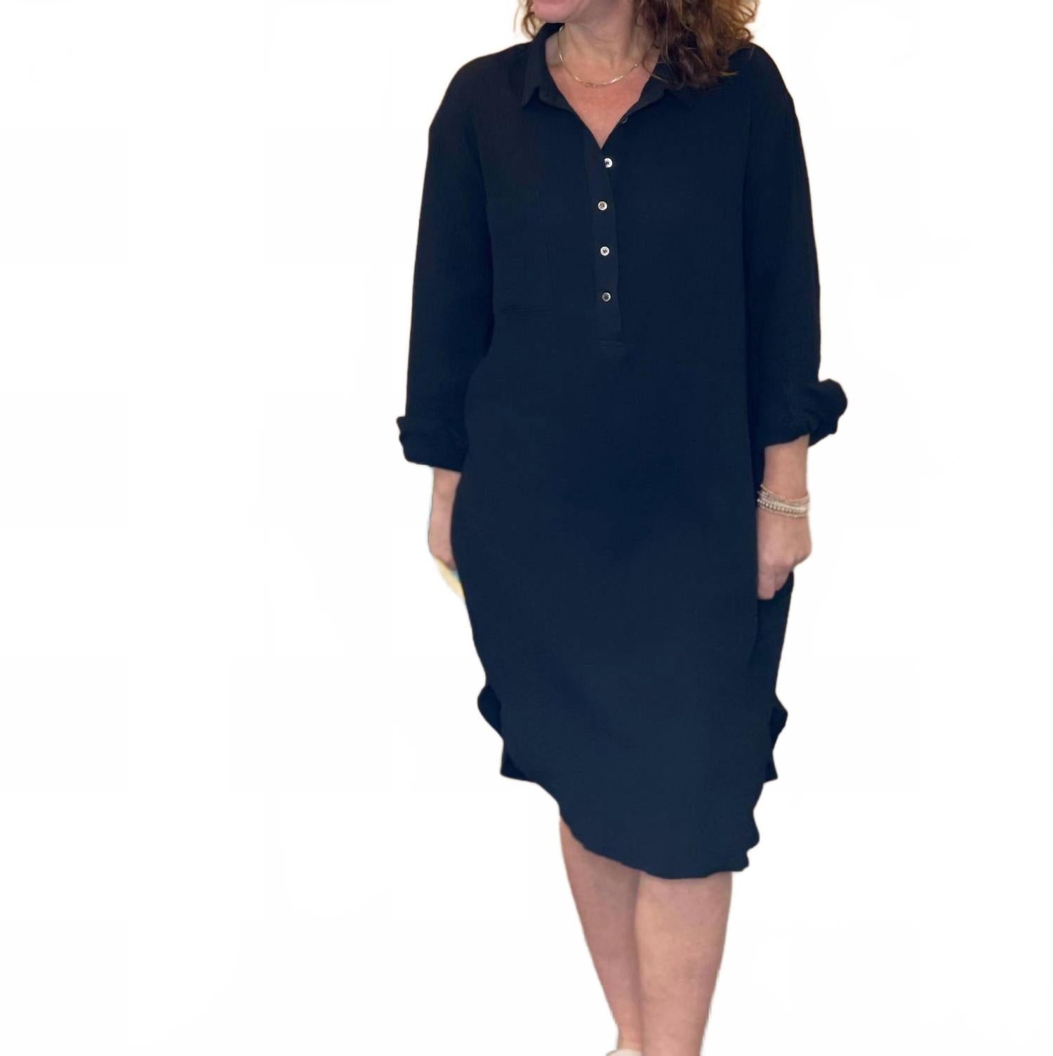 

Черная марлевая рубашка-платье на пуговицах Before You Collection