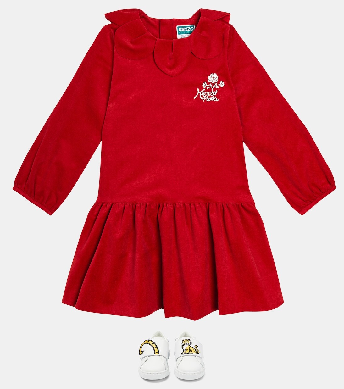 Платье из хлопка с вышивкой Kenzo Kids, красный — фото 2