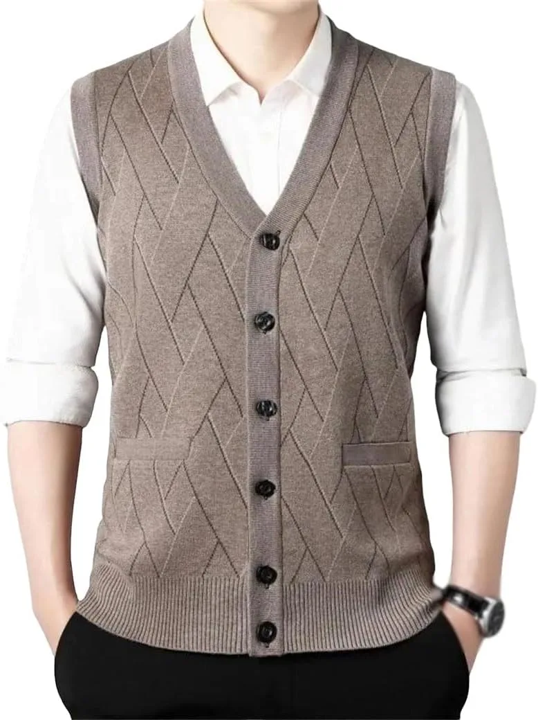 

Мужской вязаный кардиган-пуловер без рукавов