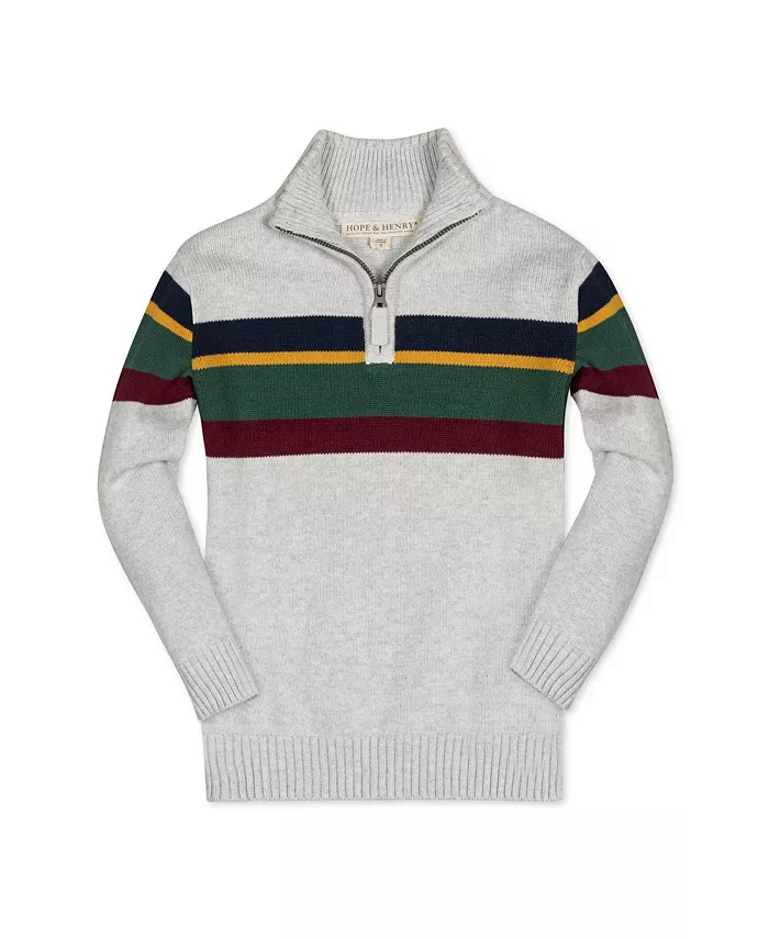 

Детский свитер с длинным рукавом и полузастежкой Engineered Stripe для мальчиков Hope & Henry, серый