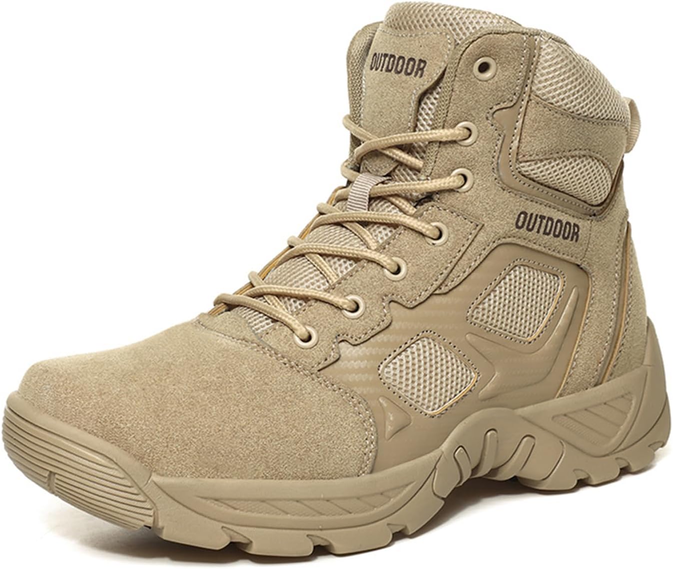 

Мужские походные ботинки средней высоты на шнуровке с сетчатой вставкой, синтетической кожей, усиленным каблуком, легкие, дышащие, круглый носок, идеально подходят для походов на свежем воздухе, пеших прогулок и повседневной носки Psieicwm, хаки