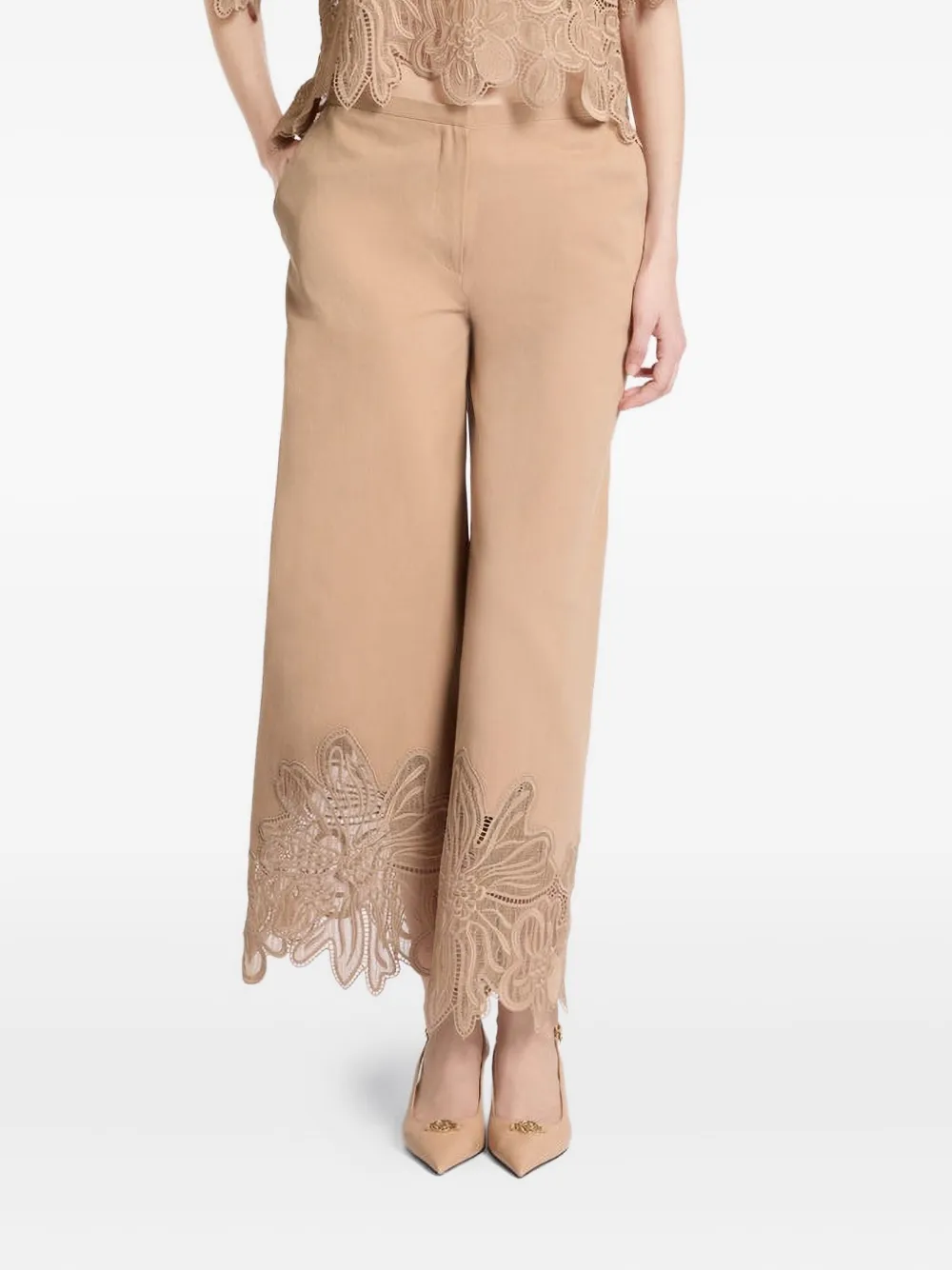 

Брюки с вышивкой и кружевными деталями Elie Saab, нейтральный