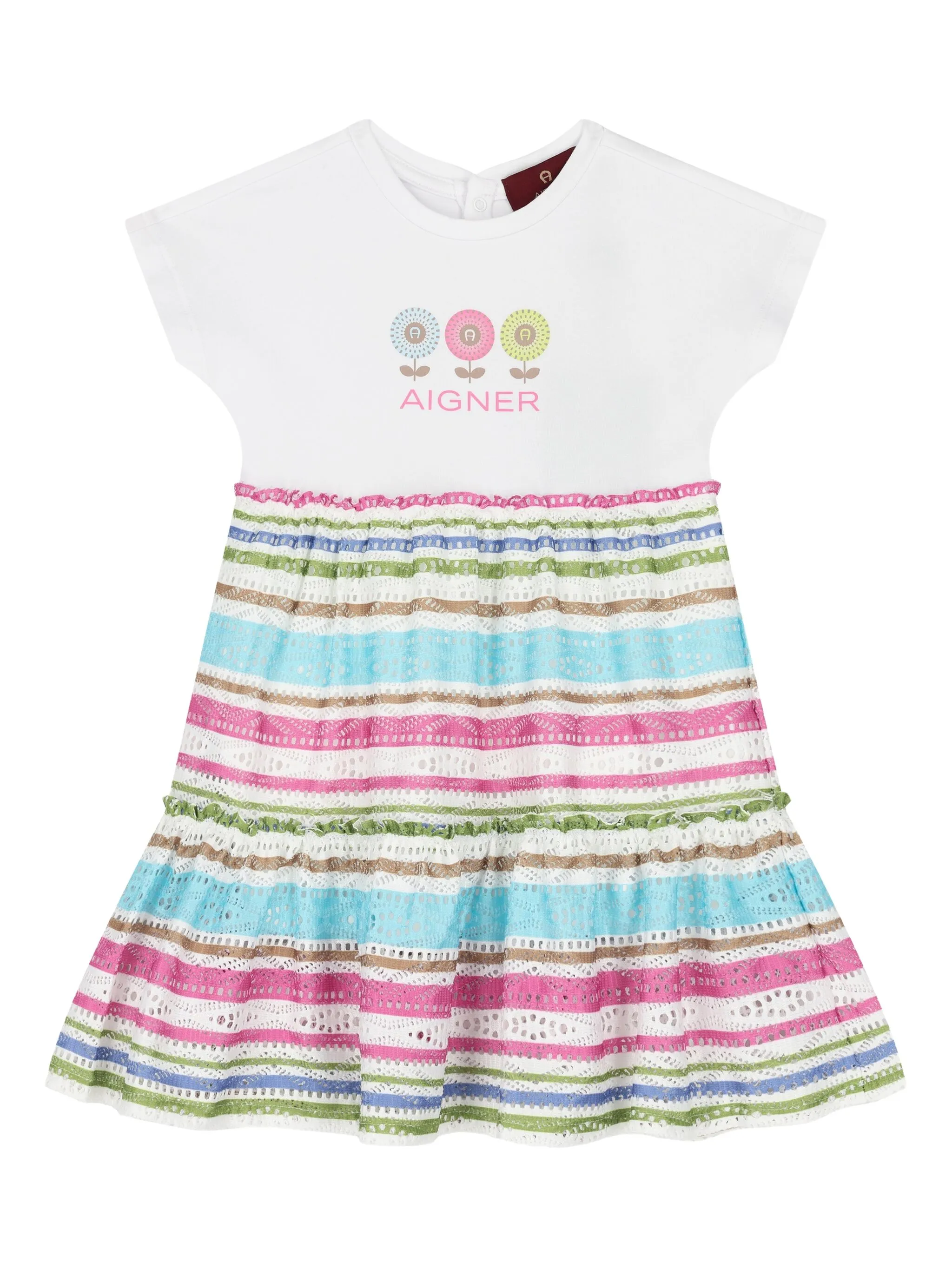 

Полосатое платье с цветочной вышивкой Aigner Kids, белый