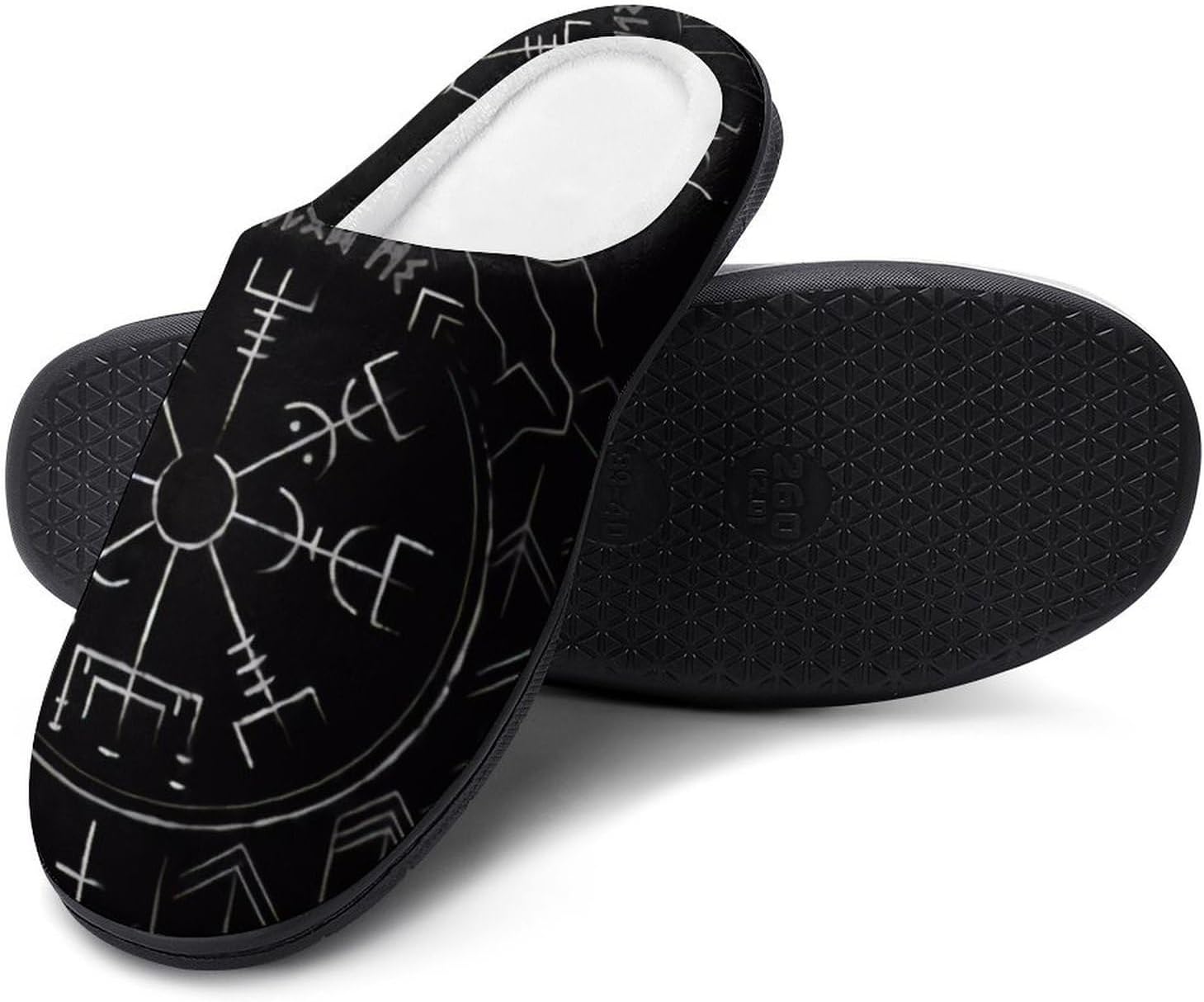 

Мужские теплые пушистые тапочки, интересный викингский художественный узор, домашние хлопковые тапочки с закрытым носком, классические тапочки с резиновой подошвой/не скользящие Yxhzyhy, Compass 1