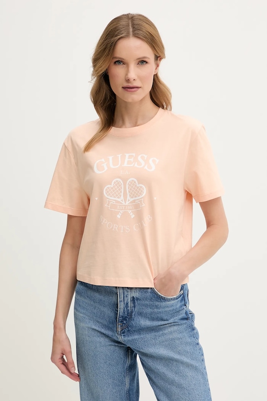 

Хлопковая футболка Guess, оранжевый