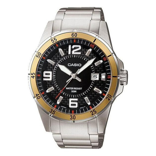 

Часы Men's CASIO Dress Collection Quartz Movement Stainless Steel Strap Black Dial Watch Analog Mens, цвет silver