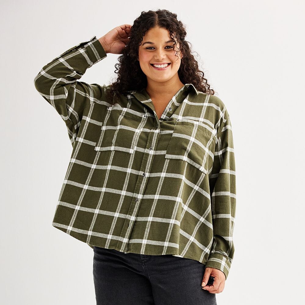 

Фланелевая рубашка оверсайз SO для юниоров больших размеров, цвет Green Plaid